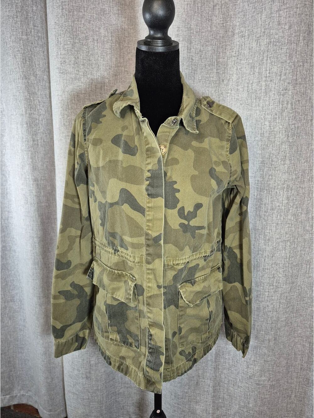 Wet Seal Camo Military Utility Jacket Small 100% Cotton Waist Army Green